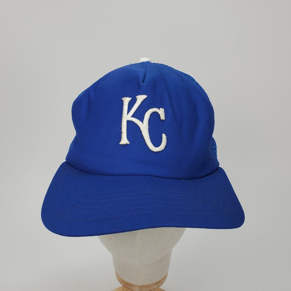 Vintage New Era Kansas City Royals Trucker Hat Snapback Blue MLB Made in USA